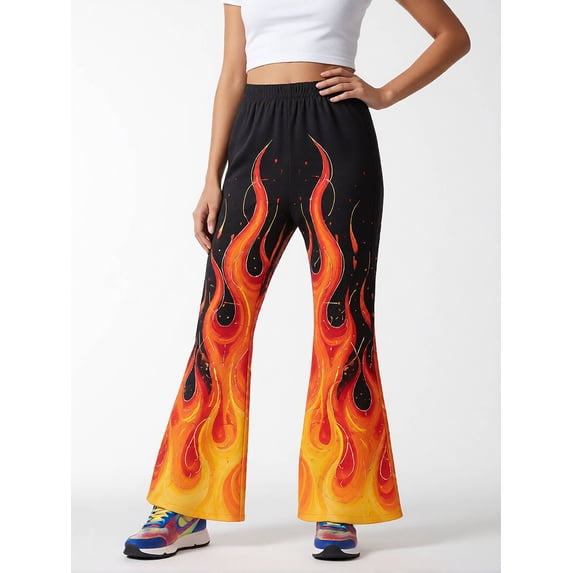5-6Y Girls Colored Flared Pants Digital Print Trousers Slim-Fit Wide Leg Flare for Spring Summer Autumn