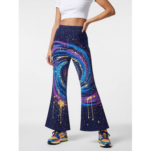 9-10Y Girls Colored Flared Pants Digital Print Trousers Slim-Fit Wide Leg Flare for Spring Summer Autumn
