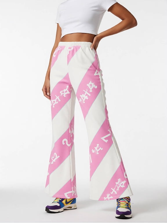 13Y Girls Colored Flared Pants Digital Print Trousers Slim-Fit Wide Leg Flare for Spring Summer Autumn