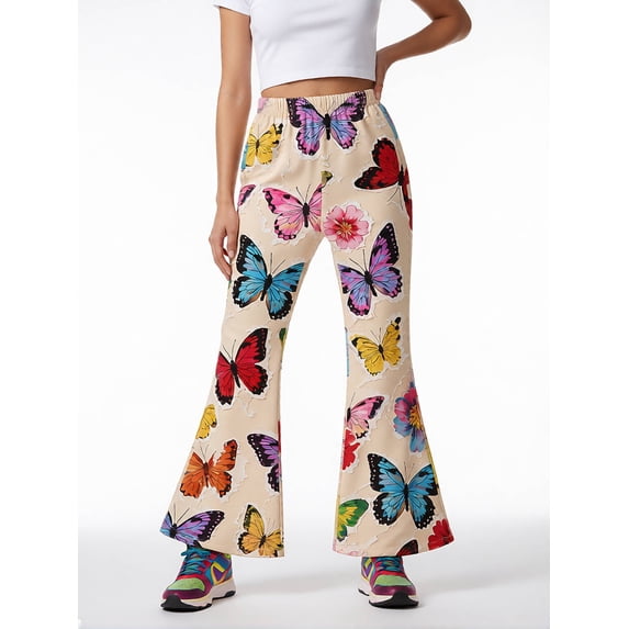 7-8Y Girls Colored Flared Pants Digital Print Trousers Slim-Fit Wide Leg Flare for Spring Summer Autumn