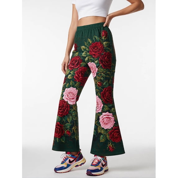 4-5Y Girls Colored Flared Pants Digital Print Trousers Slim-Fit Wide Leg Flare for Spring Summer Autumn
