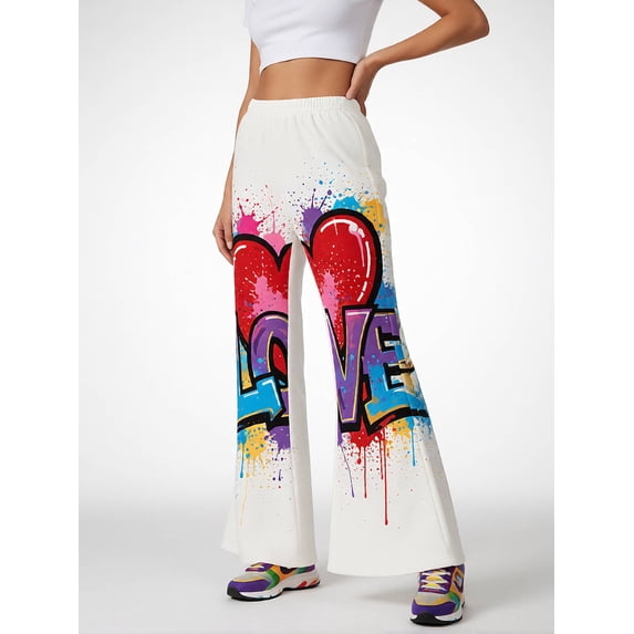7-8Y Girls Colored Flared Pants Digital Print Trousers Slim-Fit Wide Leg Flare for Spring Summer Autumn