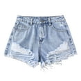 thumbnail image 1 of Girls Slim fit Denim Shorts Elastic Waist Straight Leg Denim Shorts with Pockets Summer High Waist Ripped Pants for Outdoor and Daily Clothes, Size 14-15 Years, 1 of 7