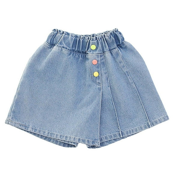 Girls Slim fit Denim Shorts Elastic Waist Straight Leg Denim Shorts with Pockets Summer High Waist Ripped Pants for Outdoor and Daily Clothes