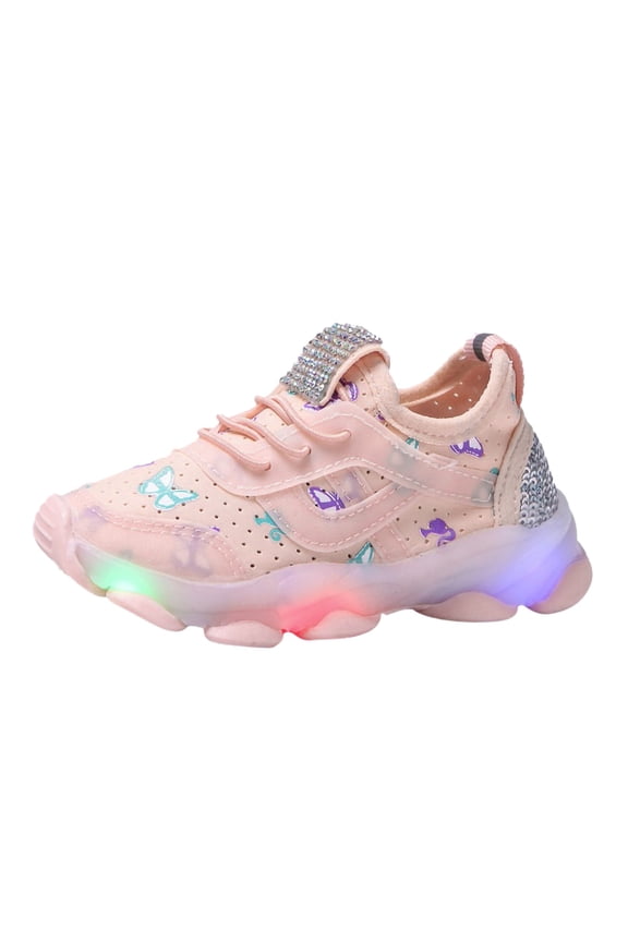Girls Slip On Casual Shoes Fashion LED Light Up Rhinestone Sneakers Comfortable Non Slip Princess Shoes