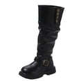 thumbnail image 1 of Girls Slip On Leather Slouchy Over The Knee Boots Toddler Kids Slip On Platform Wide Calf Riding Fall Booties Black Size 13 Little Child, 1 of 5