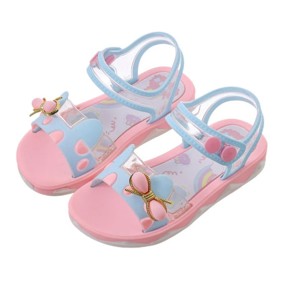 Girls' Slip-On Soft Sole Beach Shoes, Blue, Size 31 (7.5in Inner) Summer Candy Bow Flat Sandals