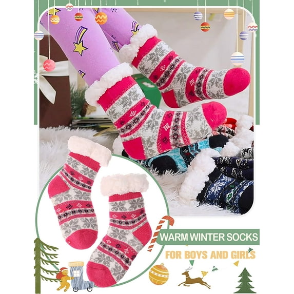 Girls Slipper Fuzzy Socks Kids Boys Fluffy Fleece Lined Warm Plush Sherpa Winter Child Home Socks 1Pairs