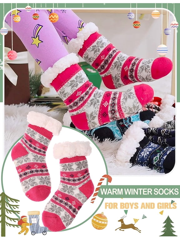 Girls Slipper Fuzzy Socks Kids Boys Fluffy Fleece Lined Warm Plush Sherpa Winter Child Home Socks 1Pairs