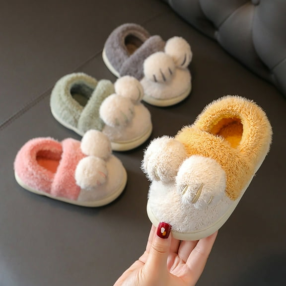 Girls Slippers Bedroom Heel Cover Cotton Memory Foam Shoes Comfy House Winter Warm Indoor Closed Toe Pull On Toddler Shoes Grey Sizes 5-5.5 Y