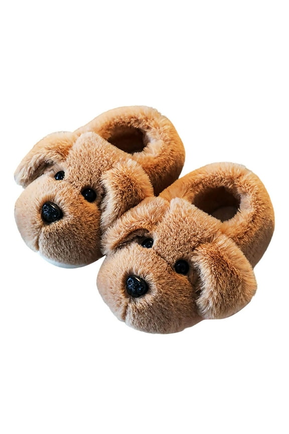 Girls Slippers Boys Children's Winter Warm Cute Cartoon Dog Solid Color Drag Bind Foot Baby Shoes Size 6-7 Y
