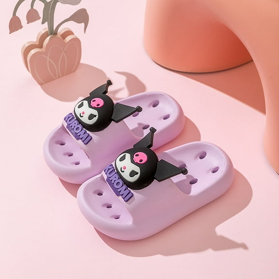 Girls Slippers Cute Cartoon Kuromi Slides Lightweight Non-Slip Sandals Quick-Drying Shower Slides Shoes for Beach Pool Home