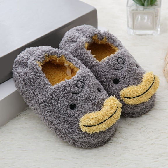 Girls Slippers Funny Face Indoor Outdoor House Slipper Fuzzy Fluffy House Shoes Closed Back Funny Flat Slides Grey US: 8