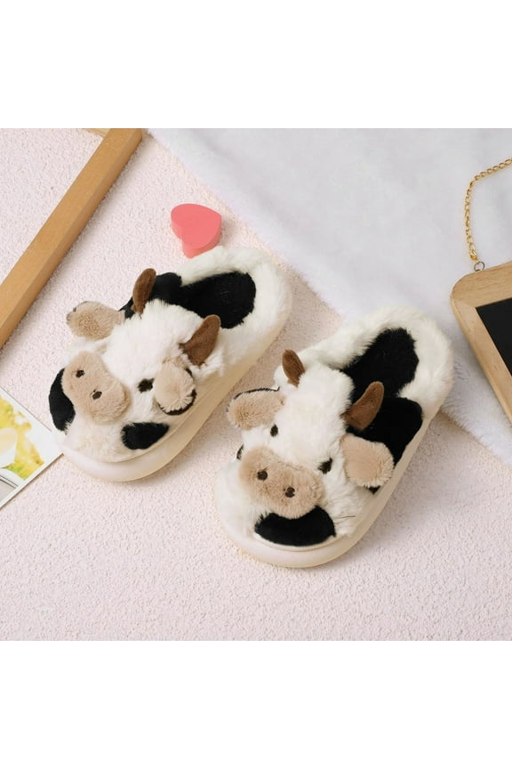 Girls Slippers Home Cow Cotton Non Slip Soft Warm Shoes Fall Winter Cozy Open Toe Slip On Toddler Girl Shoes Black Sizes 3.5-4 Y