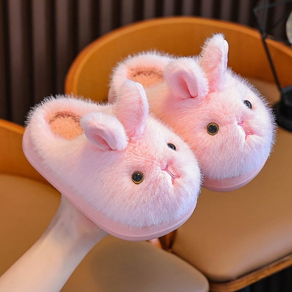 Girls Slippers Rabbit Bunny Indoor Outdoor House Slipper Fuzzy Fluffy House Shoes Slip On Comfort Footwear Cute Flat Slides Pink US: 10.5