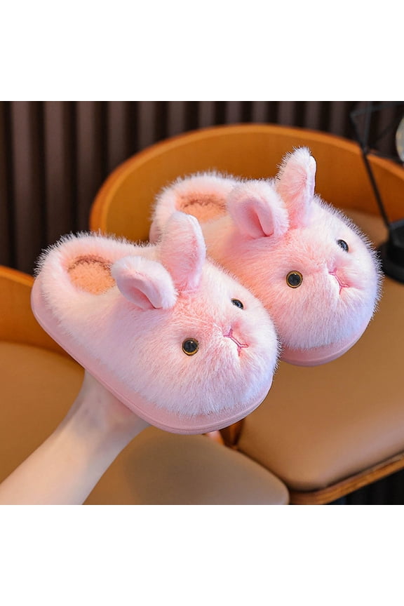 Girls Slippers Rabbit Bunny Indoor Outdoor House Slipper Fuzzy Fluffy House Shoes Slip On Comfort Footwear Cute Flat Slides Pink US: 14.5
