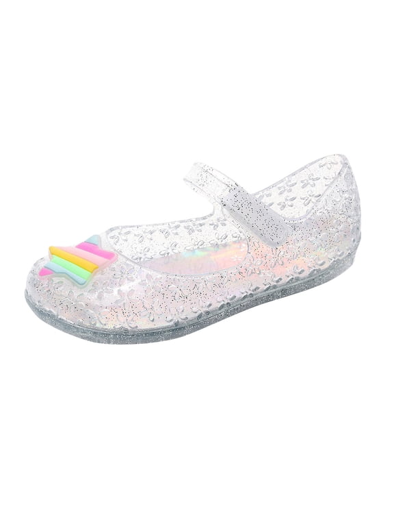 Girls Slippers Solid Print Jelly Sequined Soft Sole Non Closed Toe Clogs Beach SAndals 2.5 Years-3 Years