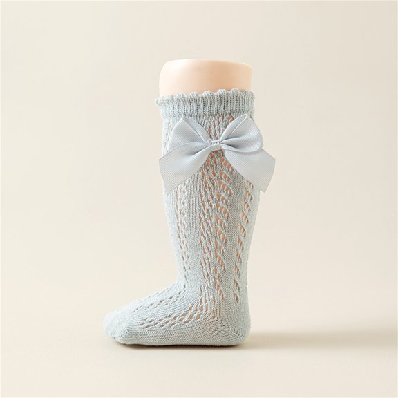 Girls Slouch Socks Girls Knee High Socks Bow Stockings Toddler Breathable Long Tube Knit Cute Socks Light Socks for Girls Blue M
