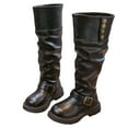 thumbnail image 1 of Girls Slouchy Knee High Riding Boots Fashion Buckle Strap Pull on Round Toe Platform Long Booties with Button Black 9 Toddler, 1 of 4