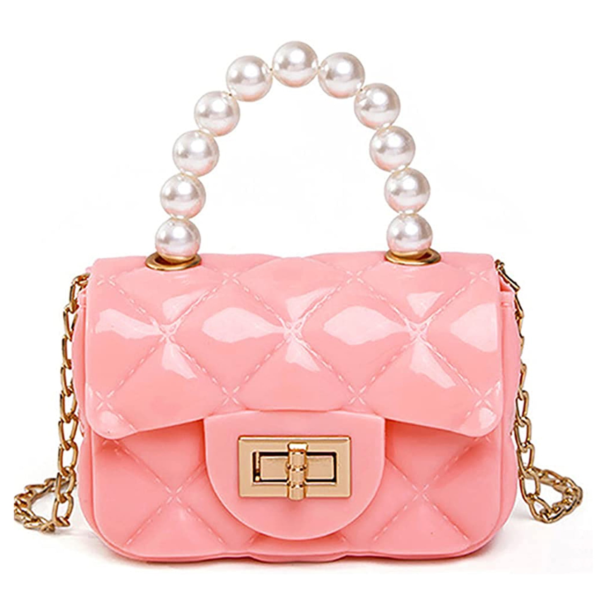 Girls Small Shoulder Bags Pearl Chain Mini Crossbody Bag,Pink