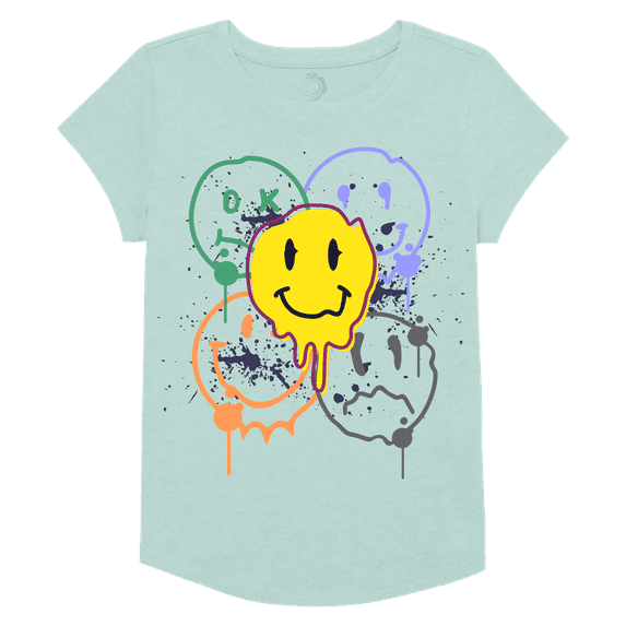 Girls Smiley Face Graphic Tee, Assorted Colors T-Shirt, Cotton/Poly Blend, Sizes 4-18