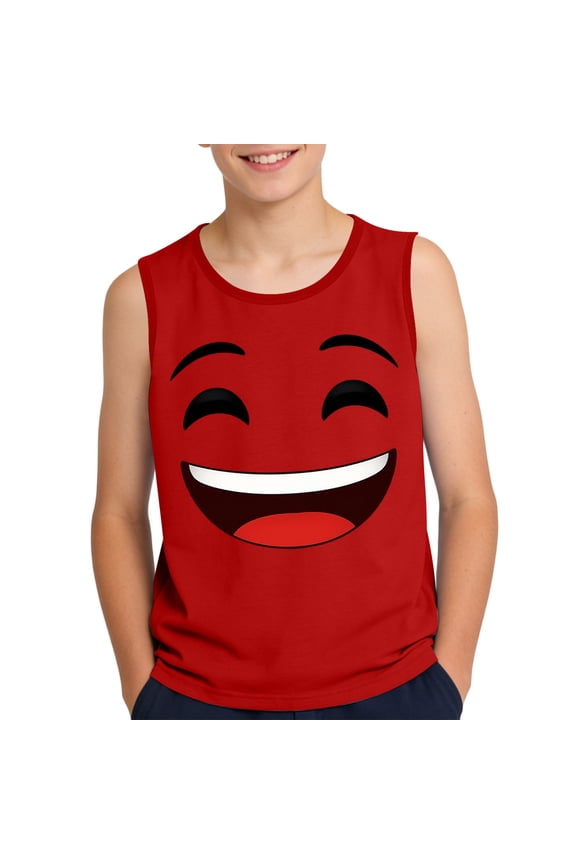 Girls Smiley Face Tank Top Soft Stretchy Polyester Spandex Sleeveless Crew Neck Retro Graphic Tee Youth Summer Tops Casual Play Shirt Ages 3-14 Red,Size 6 T