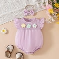 thumbnail image 1 of Girls' Smocked 3D Floral Applique Bodysuit & Fly Sleeve Shorts 2 Piece Set, 1 of 8