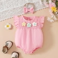 thumbnail image 1 of Girls' Smocked 3D Floral Applique Bodysuit & Fly Sleeve Shorts 2 Piece Set, 1 of 8