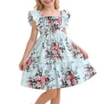 thumbnail image 1 of Girls Smocked Dresses Size 8 Cute Ruffle Sleeve Summer Floral Tiered Dress Aline Casual Beach Vacation Outfits Blue, 6 Years, 1 of 6