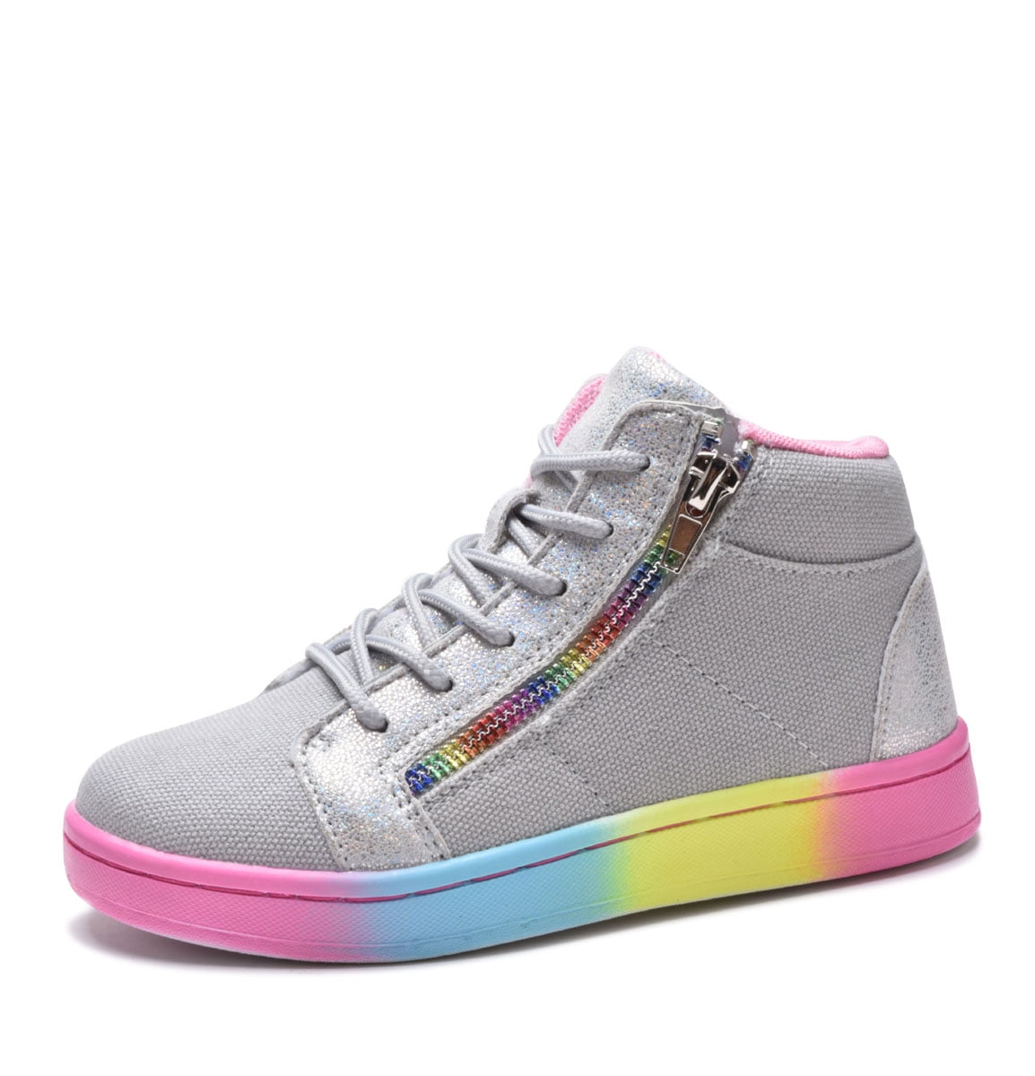 Girls Sneakers High Top Kids Shoes with Side Zipper Gray Rainbow Size 10 4