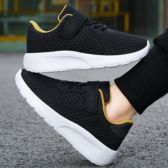 Girls Sneakers Kids Breathable Mesh Slip On Sneakers Lightweight Boys Sports Shoes For Indoor Outdoor Training Tennis Running Active Play Yellow 7.5-8 Years