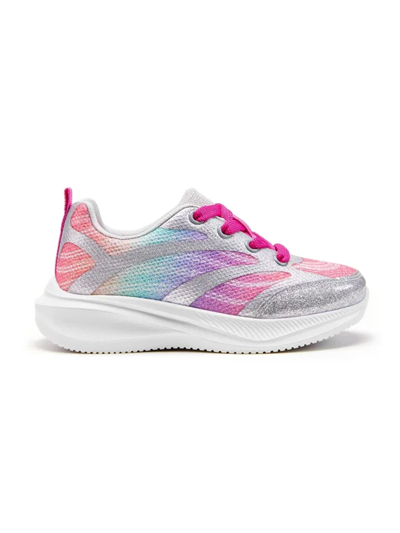 Girls Sneakers Kids Lightweight Running Shoes Children Casual Lace-up Walking Sports Tennis Shoes, Silver Gray, Size 3
