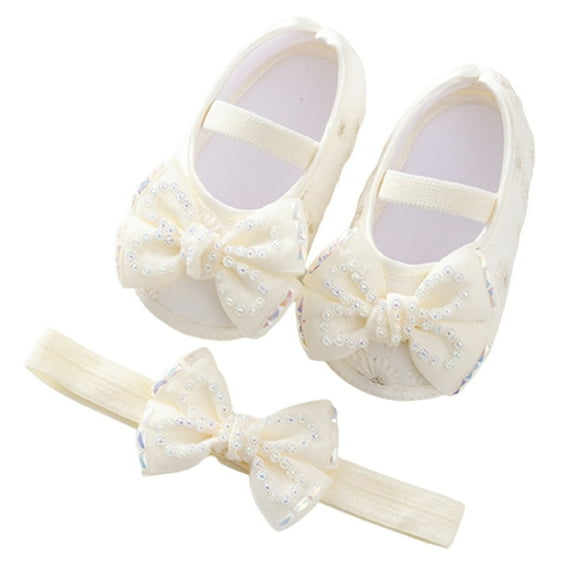 Girls Sneakers Sizes 0-3 Months Fashion Soft Sole Pearl Dance Floral Princess Comfortable Breathable Outdoor Trendy Beige Baby Shoes