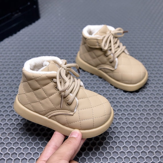 Girls Snow Ankle Boots Fleece Lined Lace Up Flat Booties Fall Winter Casual Warm Simple Shoes for School Wear Outdoor Wear Khaki 10 Little Kids