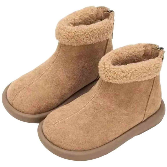 Girls Snow Boots Boys Suede Fuzzy Ankle Booties Comfy Memory Foam Flat Non Slip Winter Zipper Short Boots Khaki 10 Little Kids
