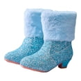 thumbnail image 1 of Girls Snow Boots Fashion Splice Glitter Sequin Plush Kitten Heel Princess Dress Winter Booties Casual Nonslip Side Zipper Furry Lined Warm Ankle Boots 11.5 Little Kid Blue, 1 of 5