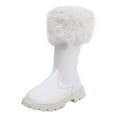 thumbnail image 1 of Girls Snow Boots Fold Over Fuzzy Fluffy Round Toe Lug Sole Zipper Winter Mid Calf Riding Booties, 1 of 6
