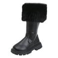 thumbnail image 1 of Girls Snow Boots Fold Over Fuzzy Fluffy Round Toe Lug Sole Zipper Winter Mid Calf Riding Booties, 1 of 8