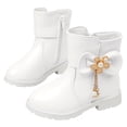 thumbnail image 1 of Girls Snow Boots Sweet Bowknot Fringe Princess Winter Dress Booties Lug Sole Low Heel Warm Furry Lined Zipper Ankle Boots 10 Little Kid White, 1 of 6