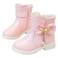 thumbnail image 1 of Girls Snow Boots Sweet Bowknot Fringe Princess Winter Dress Booties Lug Sole Low Heel Warm Furry Lined Zipper Ankle Boots 12.5 Little Kid Pink, 1 of 5