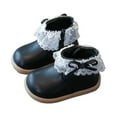 thumbnail image 1 of Girls Snow Boots Sweet Lace Bowknot Round Toe Leather Flat Shoes Warm Furry Lined Casual Kids Winter Princess Dress Booties 6.5 Toddler Black, 1 of 5