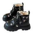 thumbnail image 1 of Girls Snow Boots Thickened Warm Furry Lined Floral Embroidery Lace up Zipper Winter Booties Thick Lug Sole Round Toe Leather Kids Ankle Boots 1 Big Kid Black, 1 of 6
