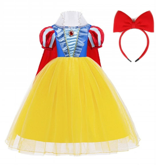 Girls Snow Princess Costume with Cape Halloween Christmas Party Dress for Kids Ages 3-9