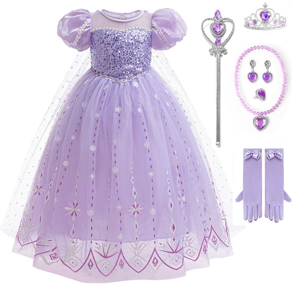Girls Snow Queen Elsa Princess Costume Halloween Christmas Birthday Party Cosplay Fancy Dress Up Outfits