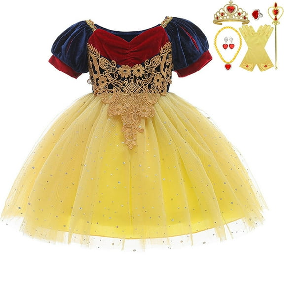 Girls Snow White Princess Dress Halloween Cosplay Costume with Accessories