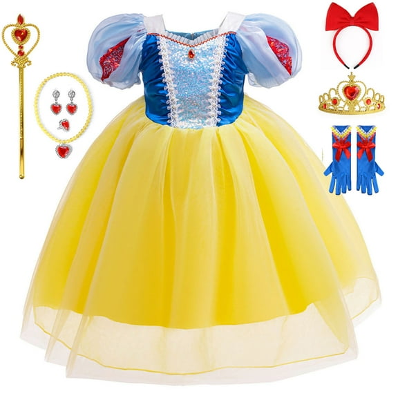 Girls Snow White Princess Dress Up Kids Halloween Cosplay Birthday Party Dress Up with Cape