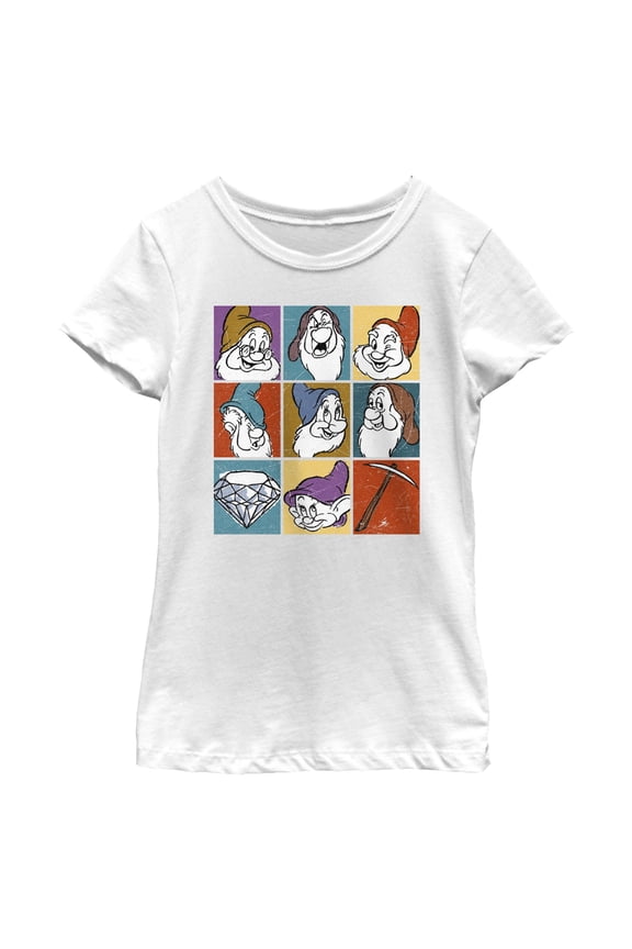 Girls Snow White and the Seven Dwarfs Distressed Dwarf Squares T Shirt