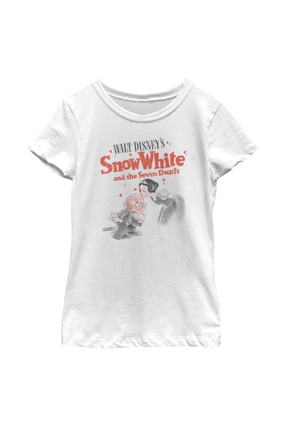 Girls Snow White and the Seven Dwarfs Retro Movie Logo Dopey Kiss T Shirt