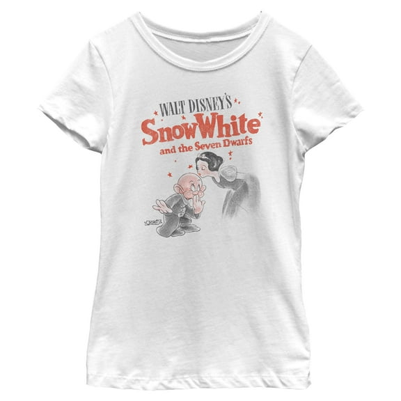Girls Snow White and the Seven Dwarfs Retro Movie Logo Dopey Kiss T Shirt