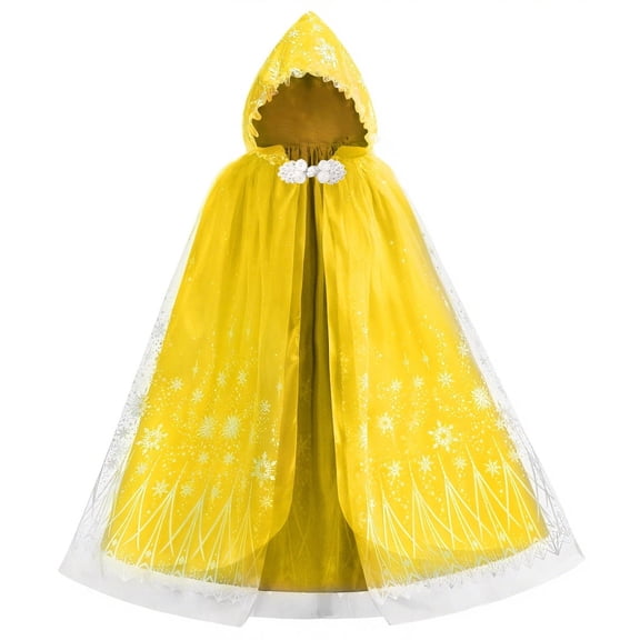 Girls Snowflake Princess Cape Kids Hooded Cloak Ice Costume 3-10Years